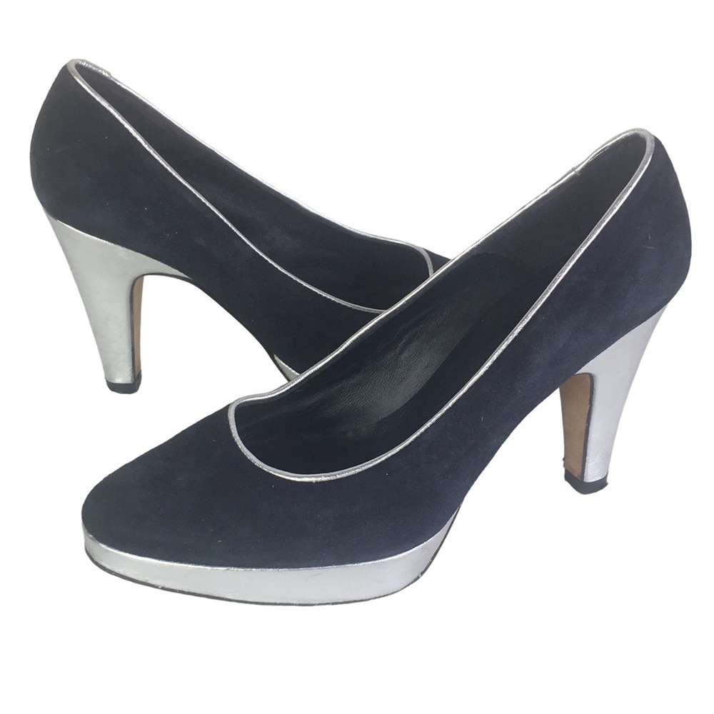 L. K. Bennett Size 7.5 black platform heels Suede black silver 4"